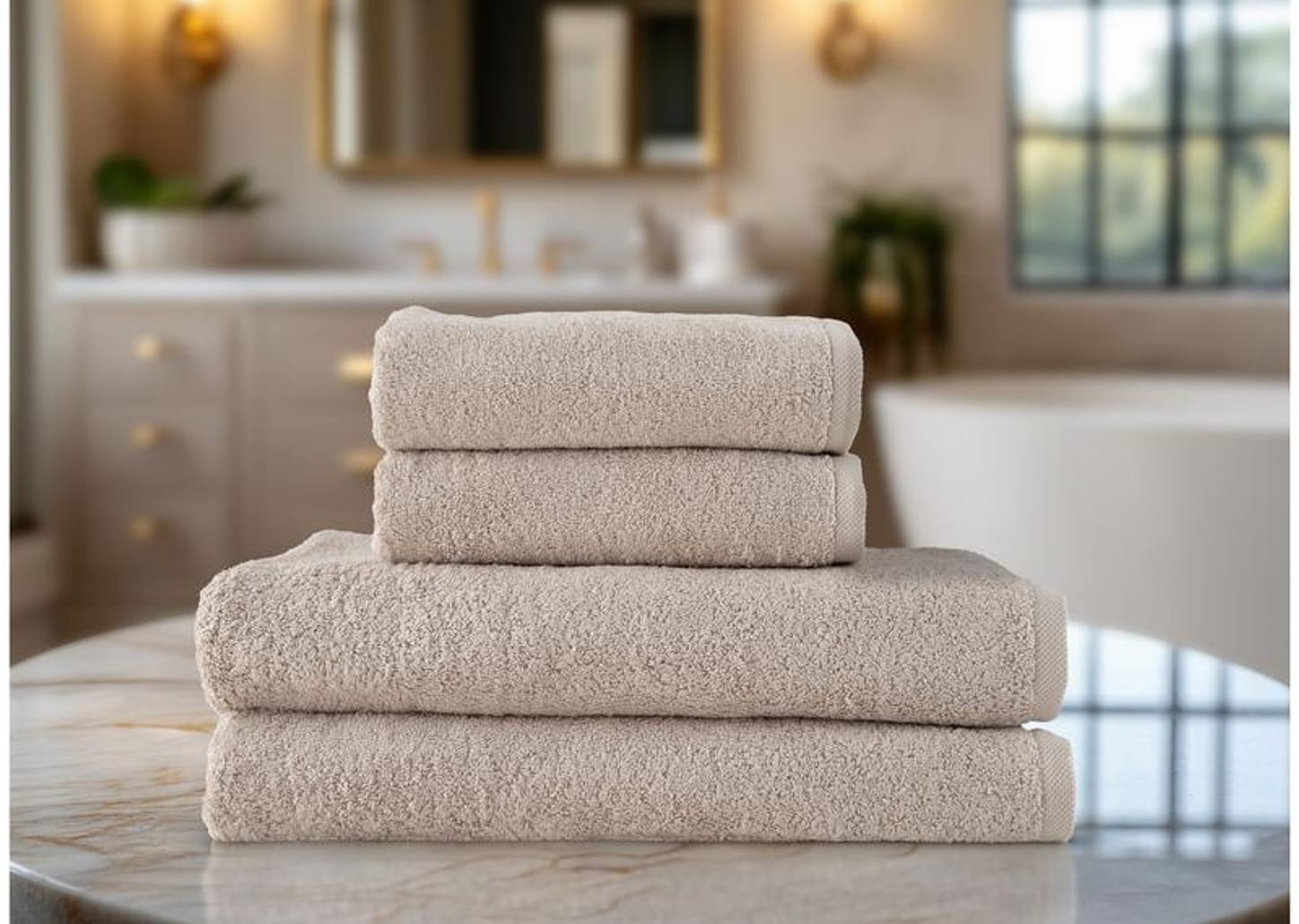 Jogo de Toalhas de Banho e Rosto Dohler 100% Algodão Florença Bege 4 Peças