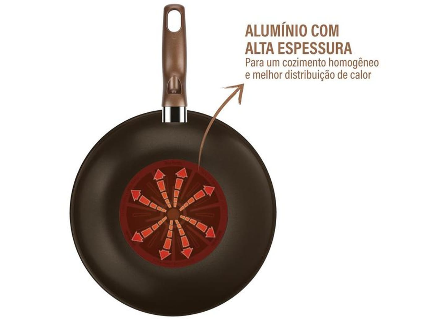 Panela Wok Antiaderente Rochedo de Alumínio Expert Chocolate 24cm
