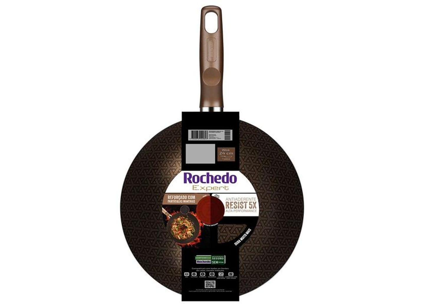 Panela Wok Antiaderente Rochedo de Alumínio Expert Chocolate 24cm