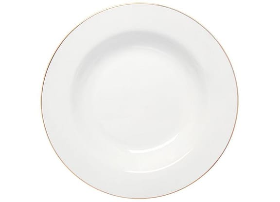 Prato Fundo de Porcelana Branco e Dourado Redondo 22cm Hauskraft Royal