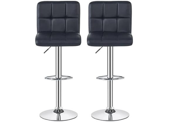 Banqueta Alta Giratória com Encosto Estofado Preto BQT-PU1 2 Peças Otello