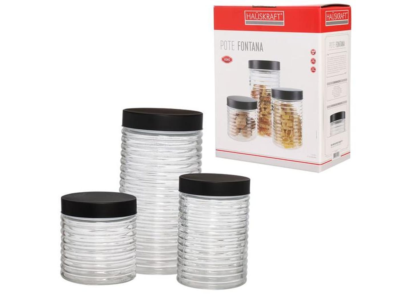 Jogo de Potes Hauskraft com Tampa Redondo Fontana 3 Peças