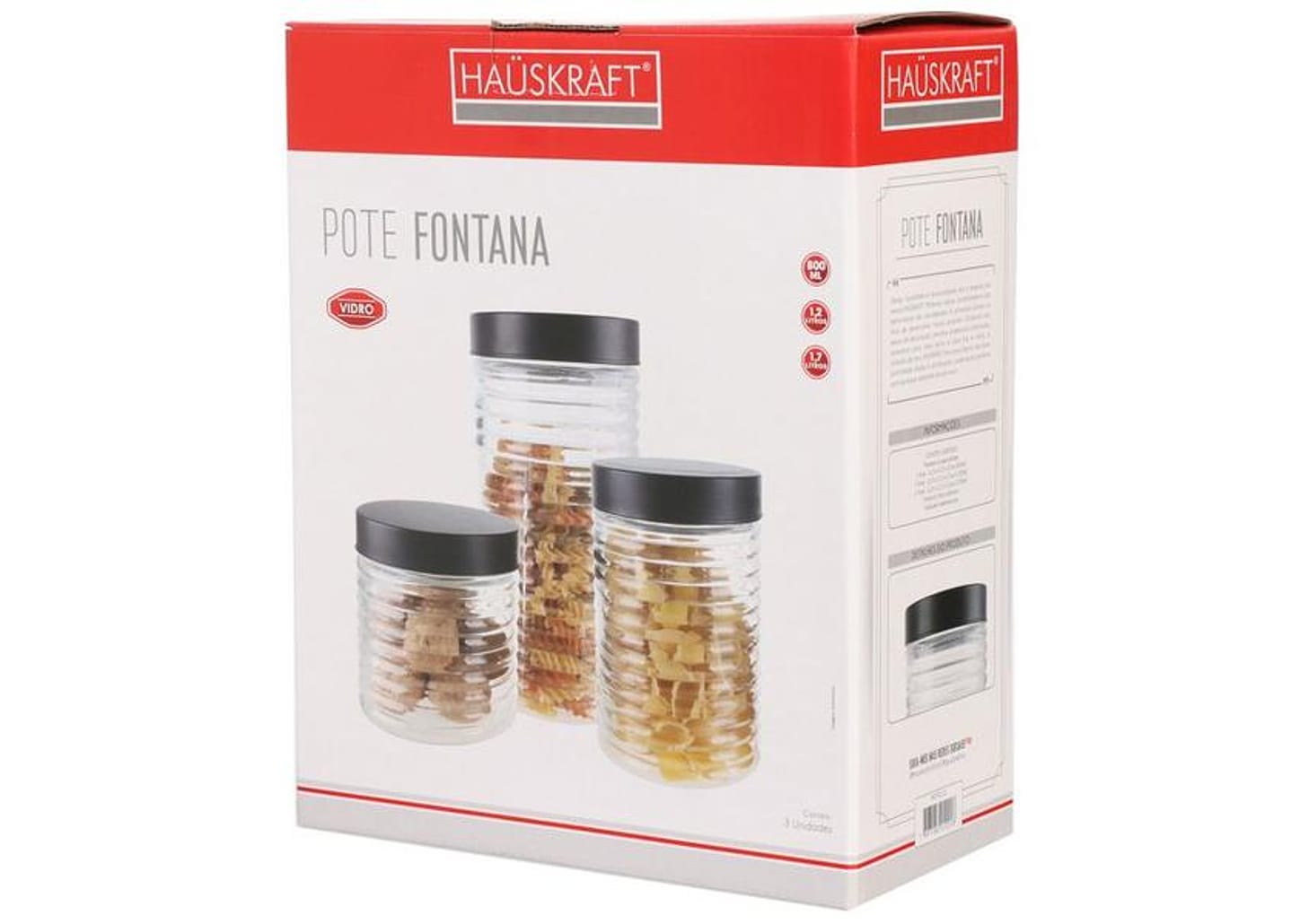 Jogo de Potes Hauskraft com Tampa Redondo Fontana 3 Peças