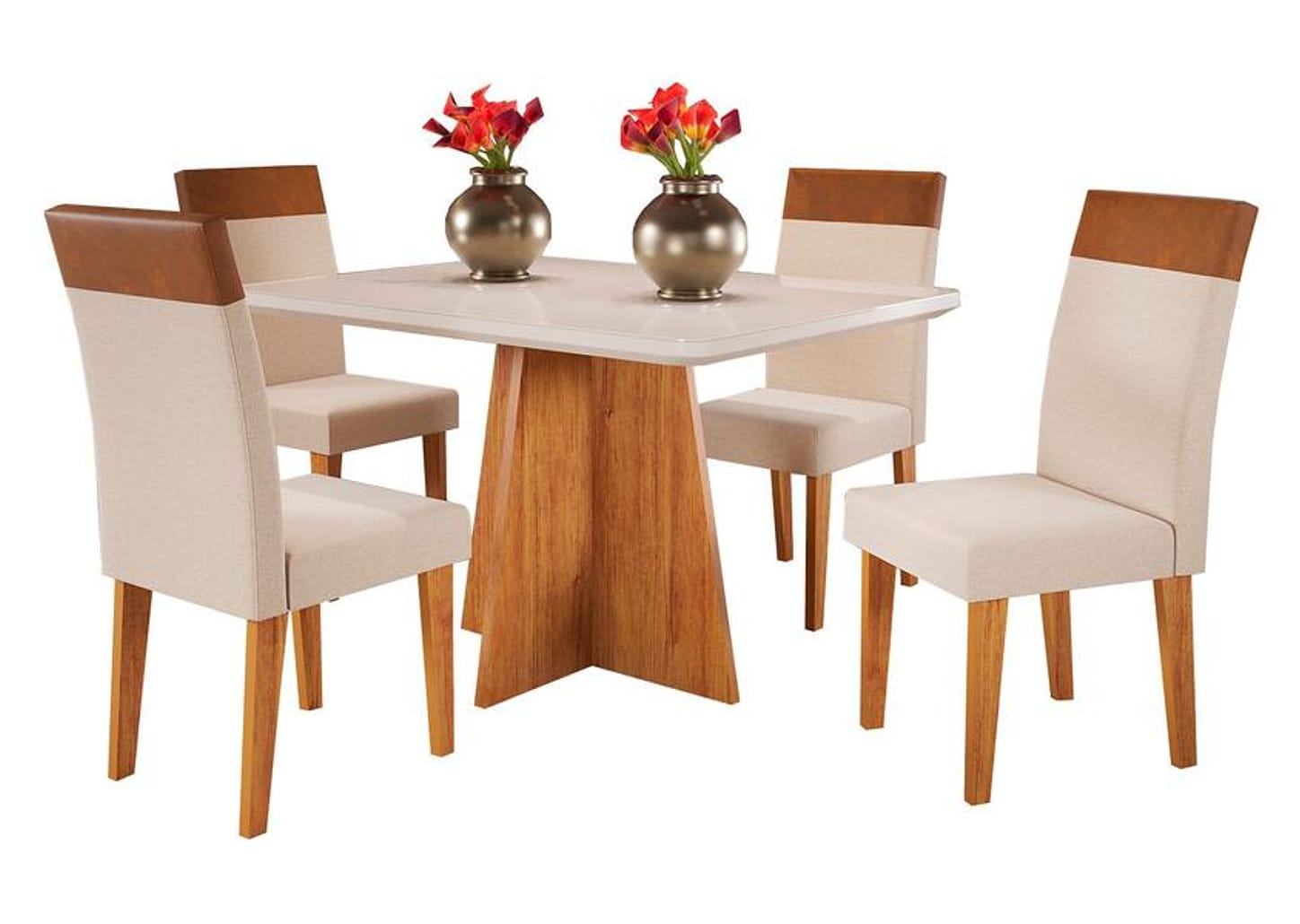 Mesa de Jantar 4 Cadeiras Retangular Mel e Off White Viena