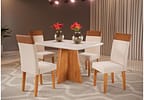 Mesa de Jantar 4 Cadeiras Retangular Mel e Off White Viena