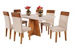 Mesa de Jantar 6 Cadeiras Retangular Mel e Off White Viena