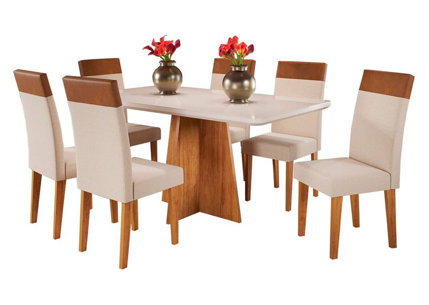 Mesa de Jantar 6 Cadeiras Retangular Mel e Off White Viena