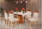 Mesa de Jantar 6 Cadeiras Retangular Mel e Off White Viena