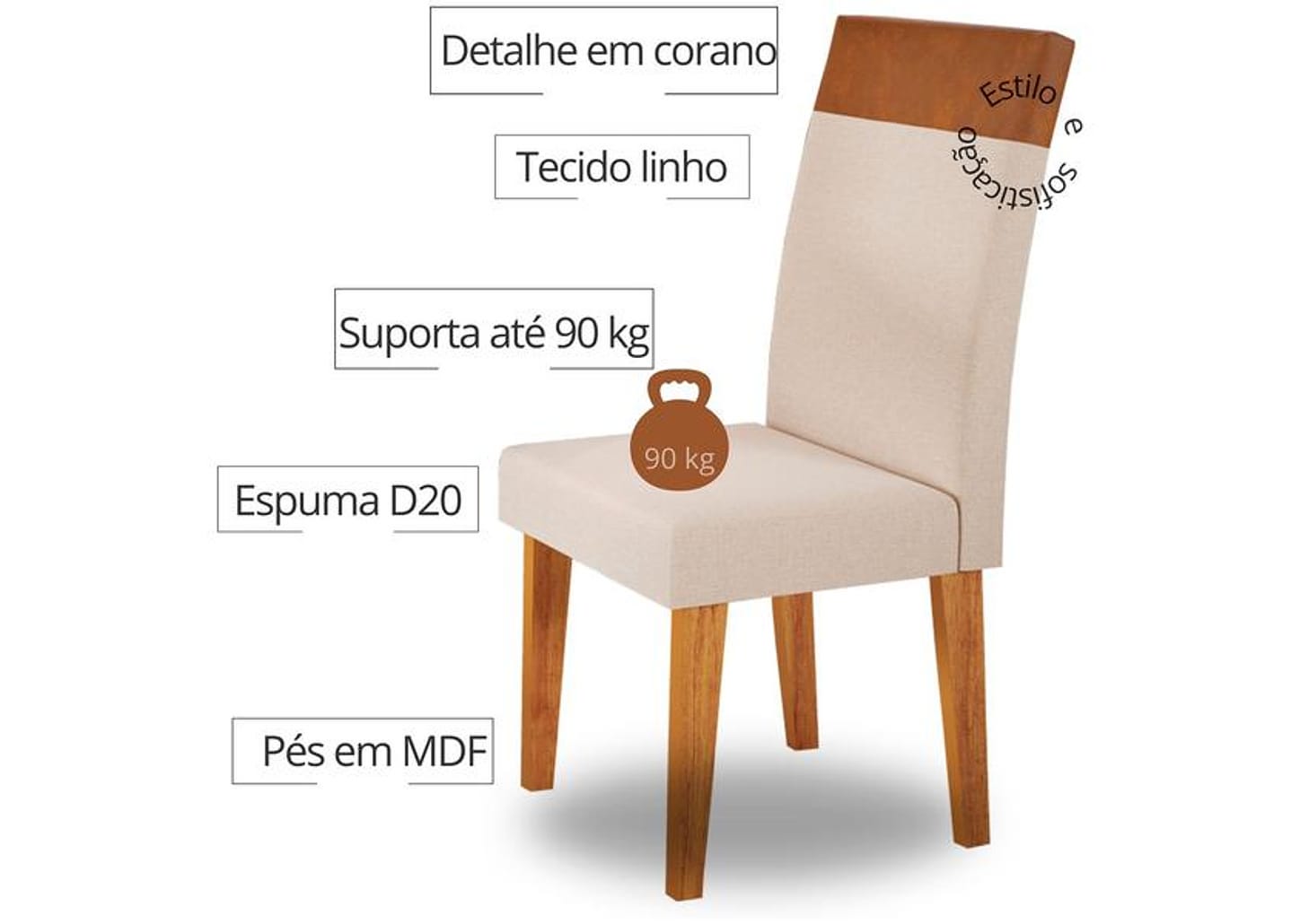 Mesa de Jantar 6 Cadeiras Retangular Mel e Off White Viena