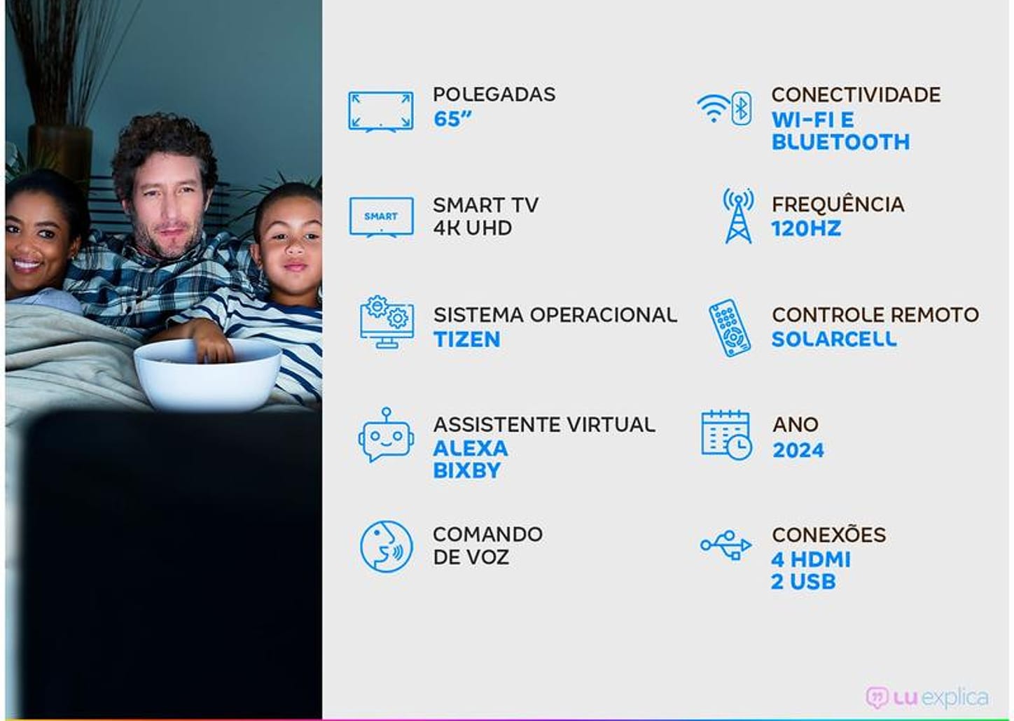 Smart TV 65" Samsung 4K UHD OLED Big TV QN65S90DAEXZD 120Hz Tizen com Alexa e Bixby 4 HDMI 2 USB-A