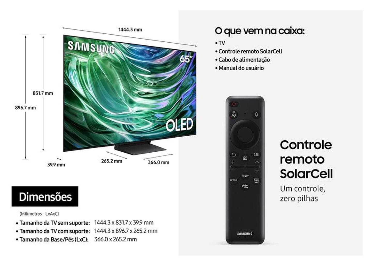 Smart TV 65" Samsung 4K UHD OLED Big TV QN65S90DAEXZD 120Hz Tizen com Alexa e Bixby 4 HDMI 2 USB-A