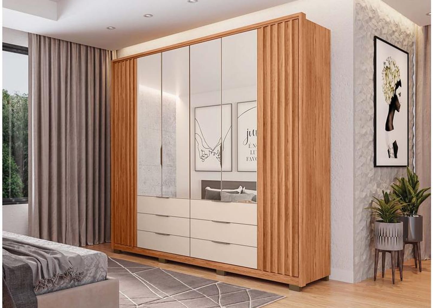 Guarda-roupa Casal com Espelho 6 Gavetas 6 Portas Caemmun Maximus