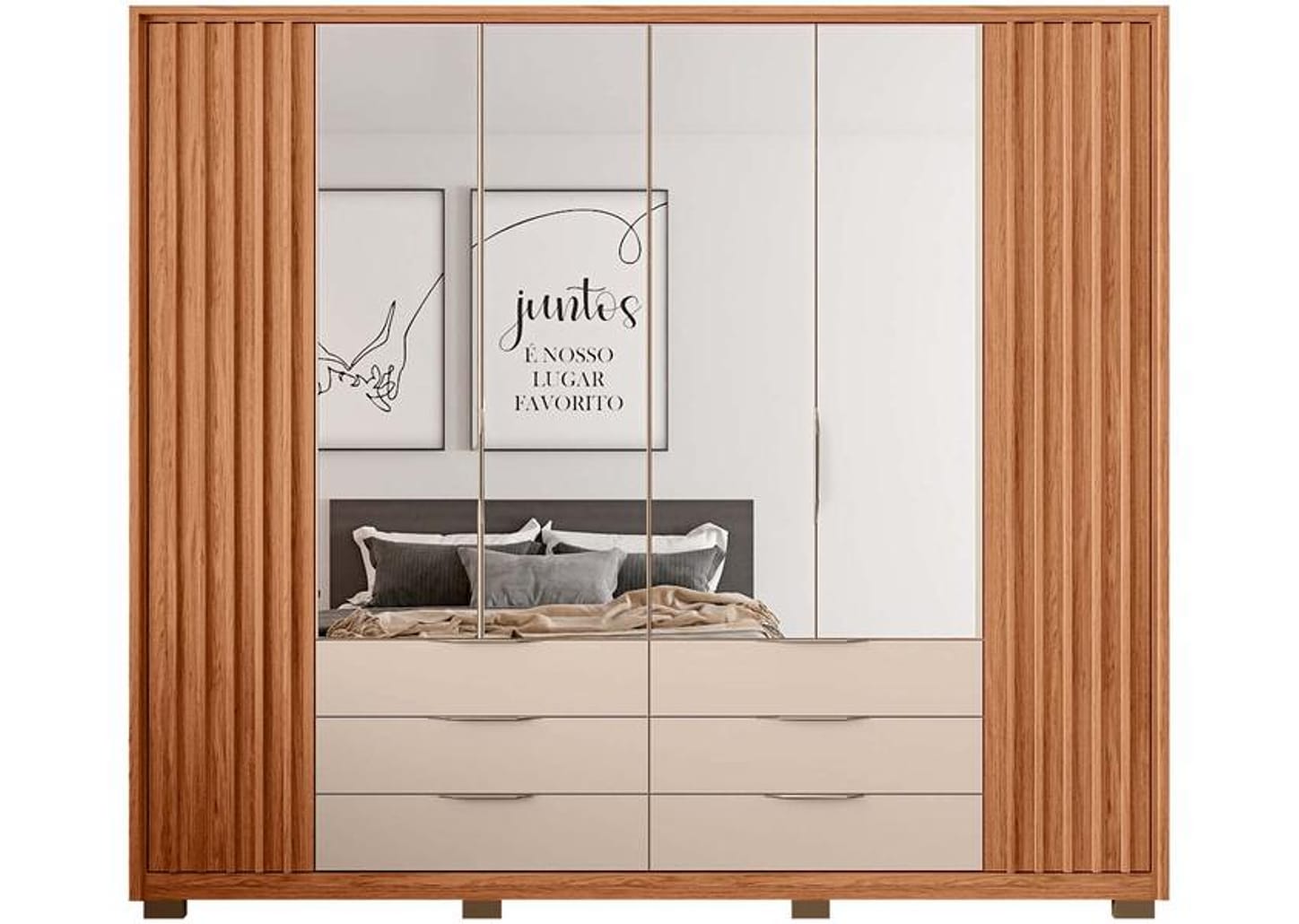 Guarda-roupa Casal com Espelho 6 Gavetas 6 Portas Caemmun Maximus