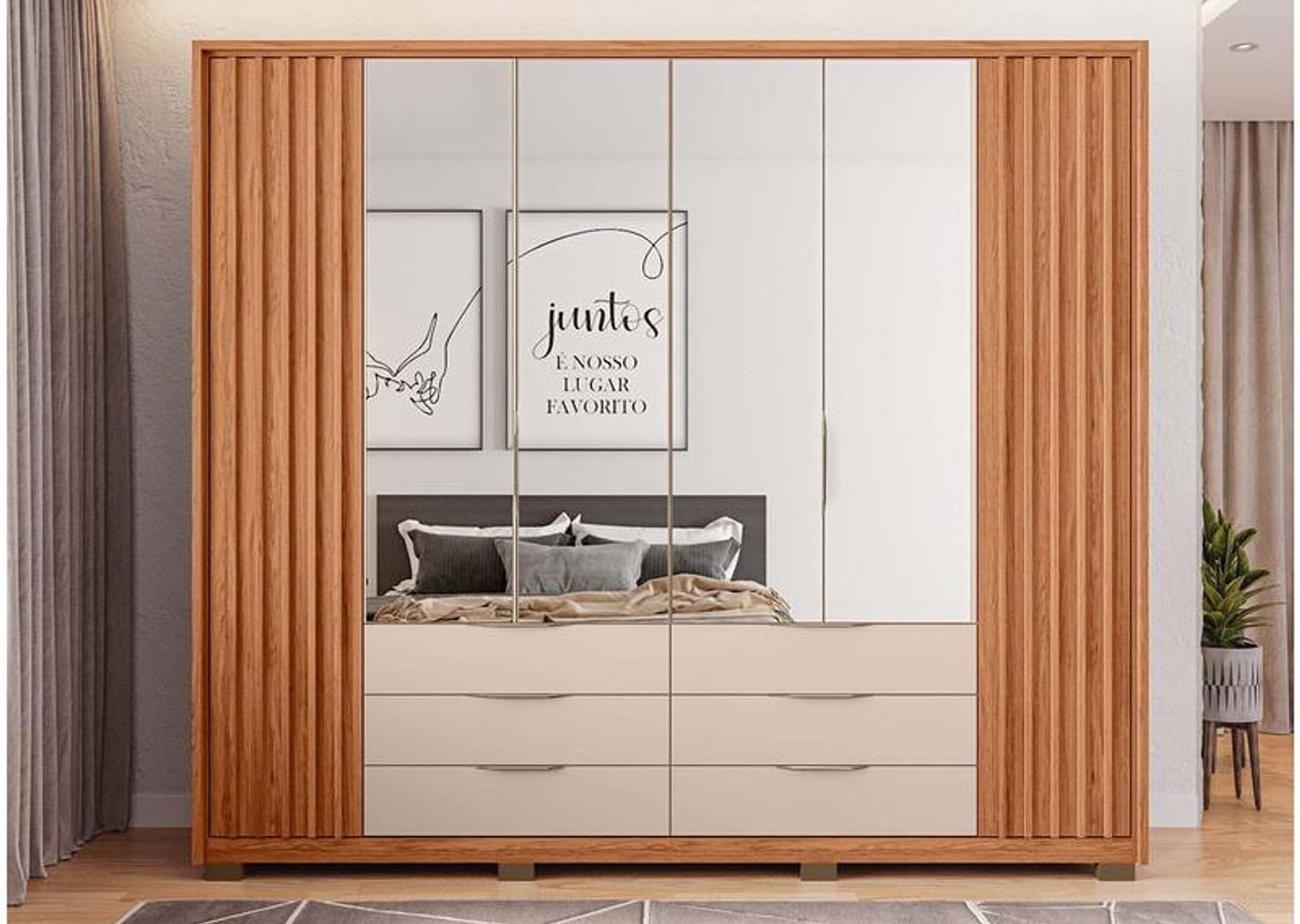 Guarda-roupa Casal com Espelho 6 Gavetas 6 Portas Caemmun Maximus