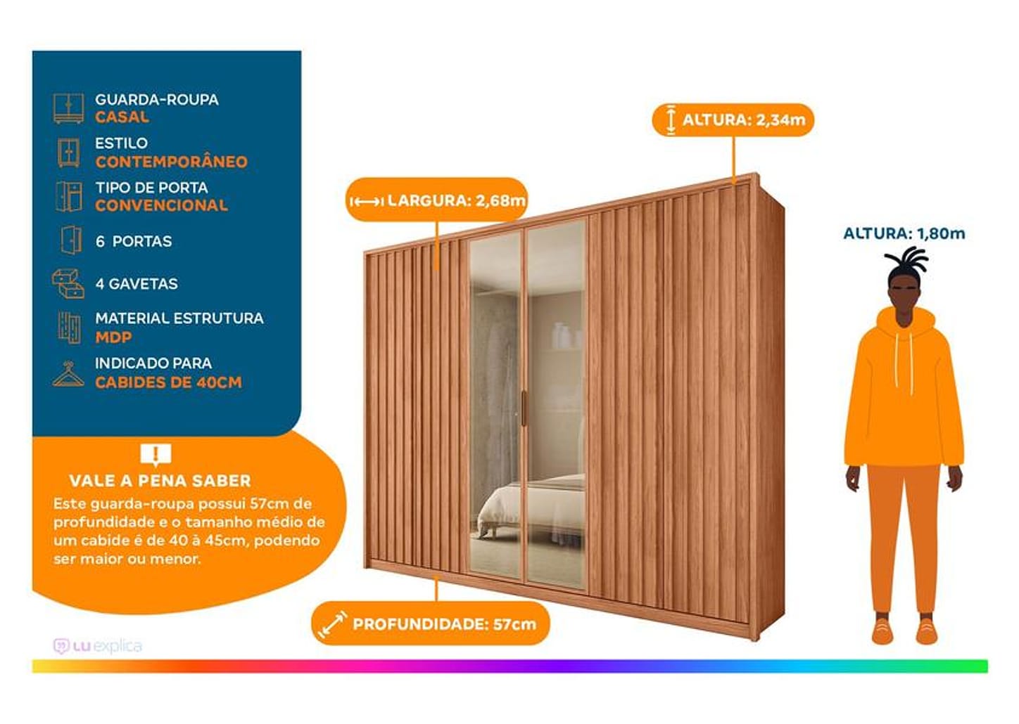 Guarda-roupa Casal 4 Gavetas 6 Portas Caemmun Centurium