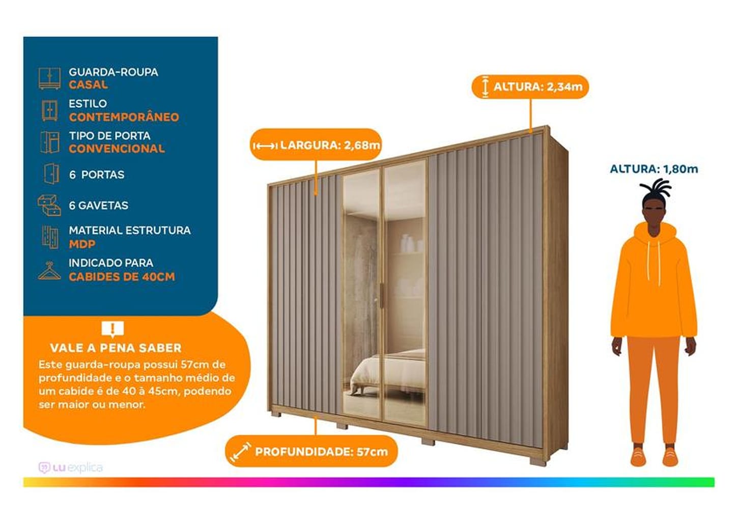 Guarda-roupa Casal 6 Portas 6 Gavetas Caemmun Centurium