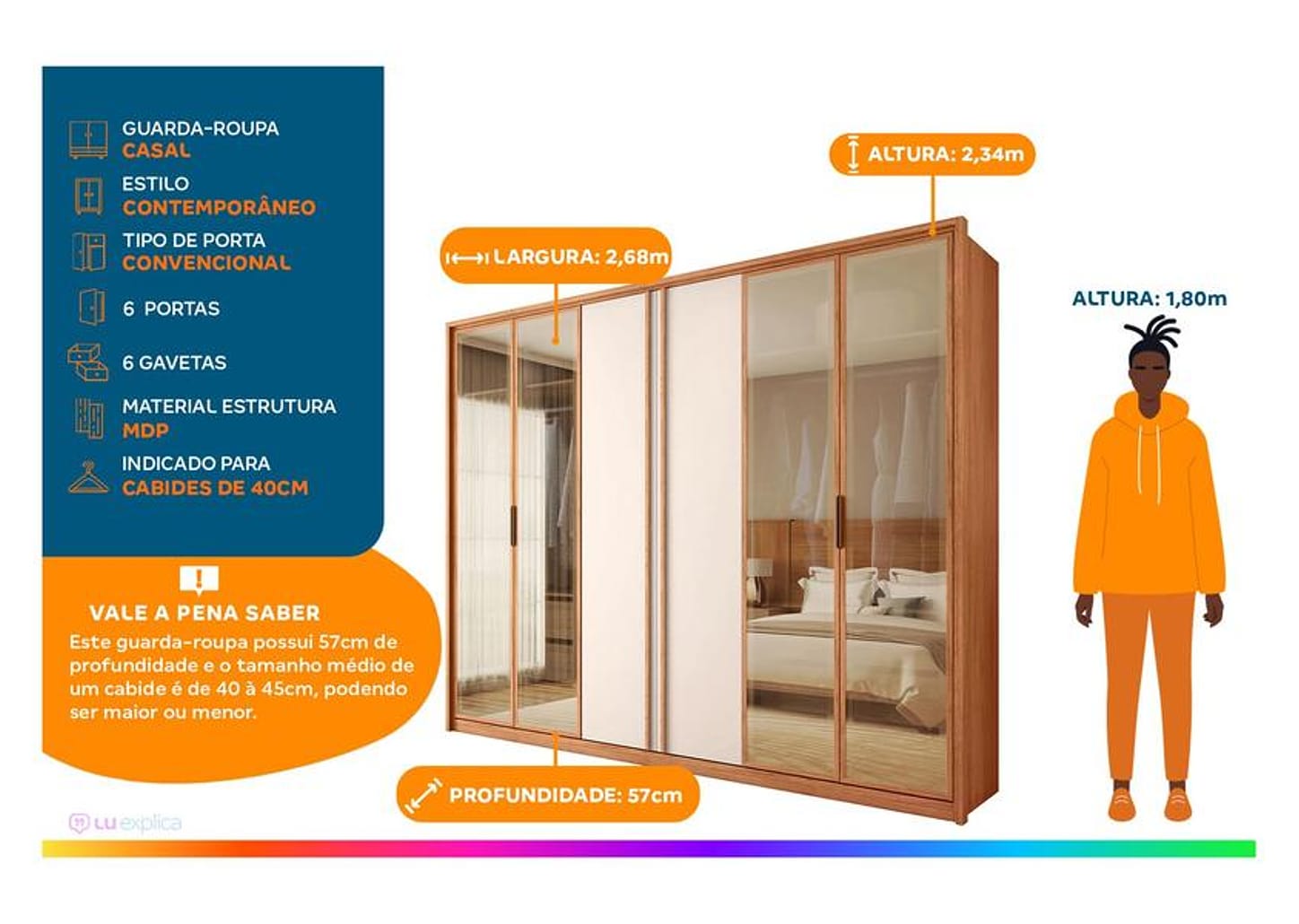 Guarda-roupa Casal 6 Gavetas 6 Portas Caemmun Cristal