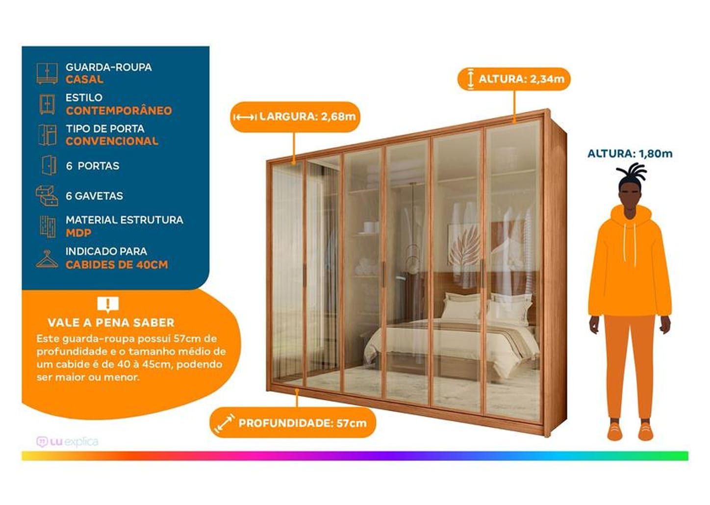 Guarda-roupa Casal 6 Gavetas 6 Portas Caemmun Reflex