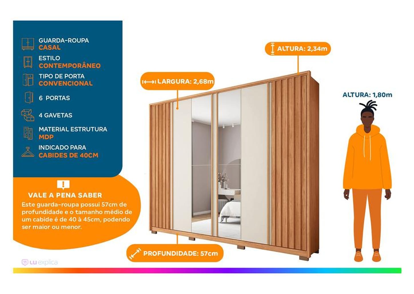 Guarda-roupa Casal 4 Gavetas 6 Portas Caemmun - APOLLO
