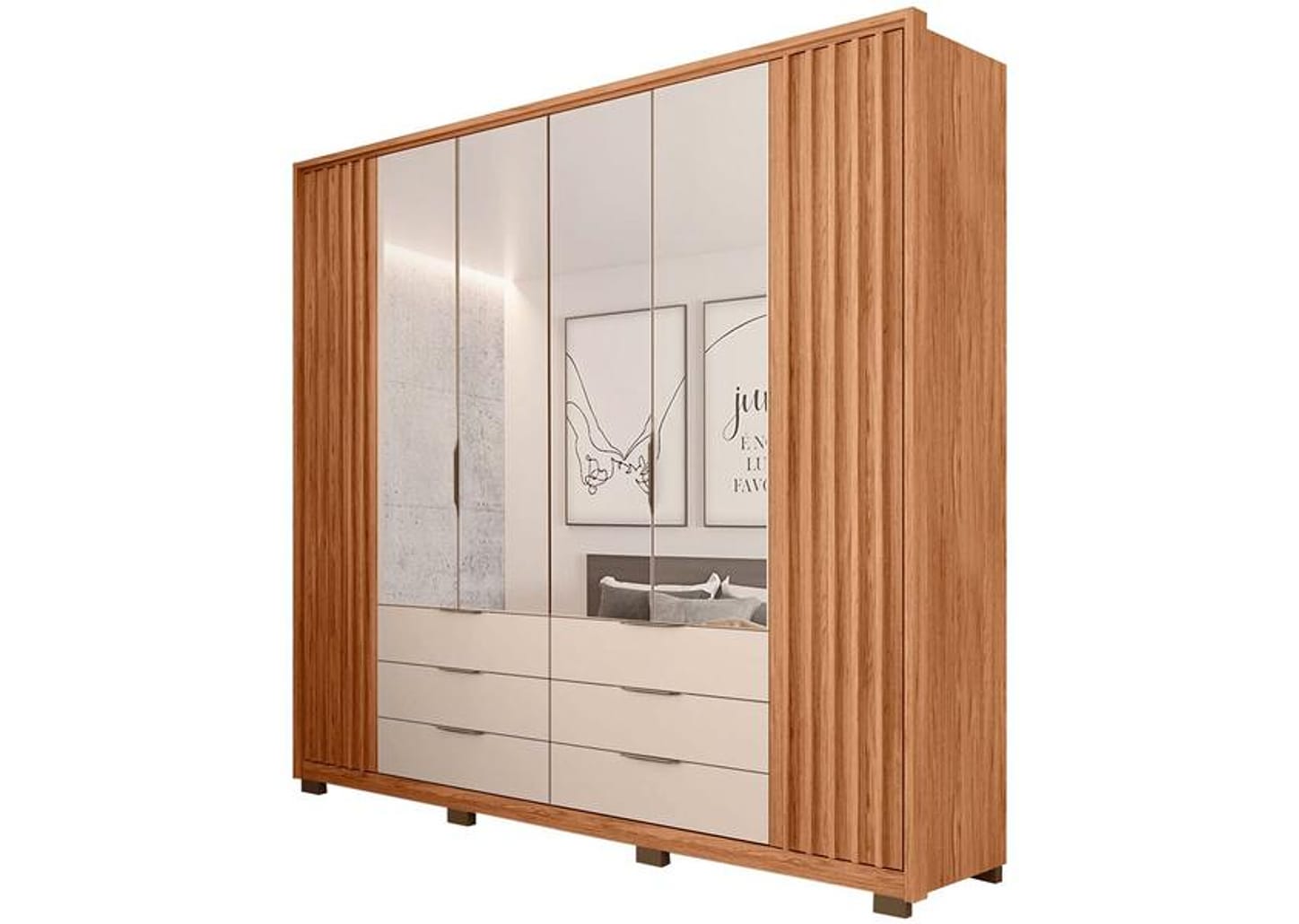 Guarda-roupa Casal com Espelho 6 Gavetas 6 Portas Caemmun Maximus