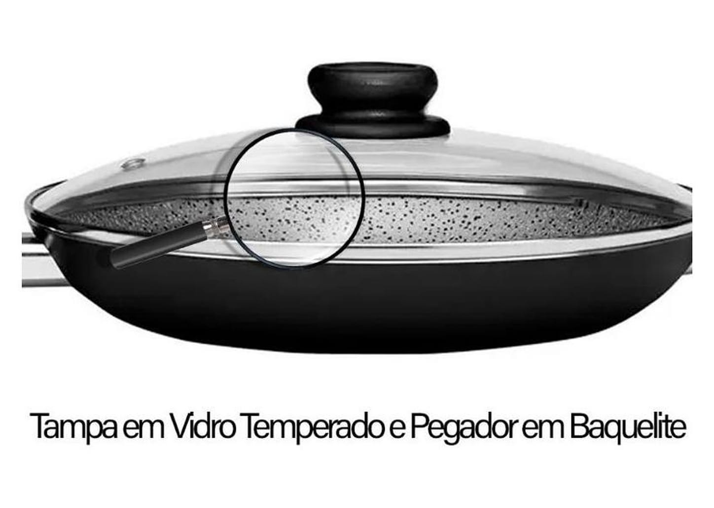 Frigideira Antiaderente Panelux com Tampa de Alumínio Maximum Stone Preta 32cm