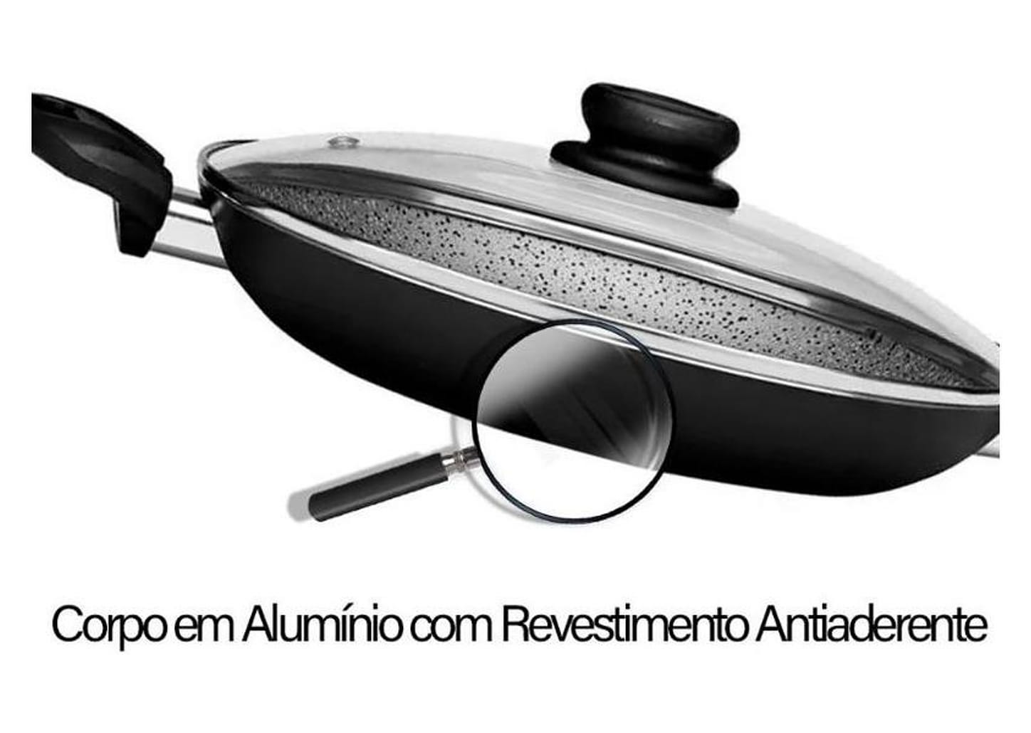 Frigideira Antiaderente Panelux com Tampa de Alumínio Maximum Stone Preta 32cm