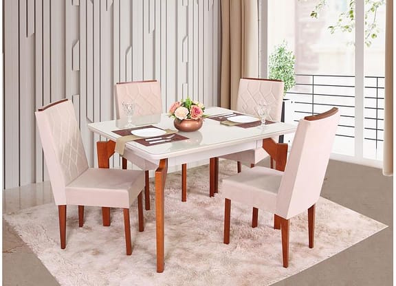 Mesa de Cozinha 4 Cadeiras Retangular Abeille Móveis São Carlos