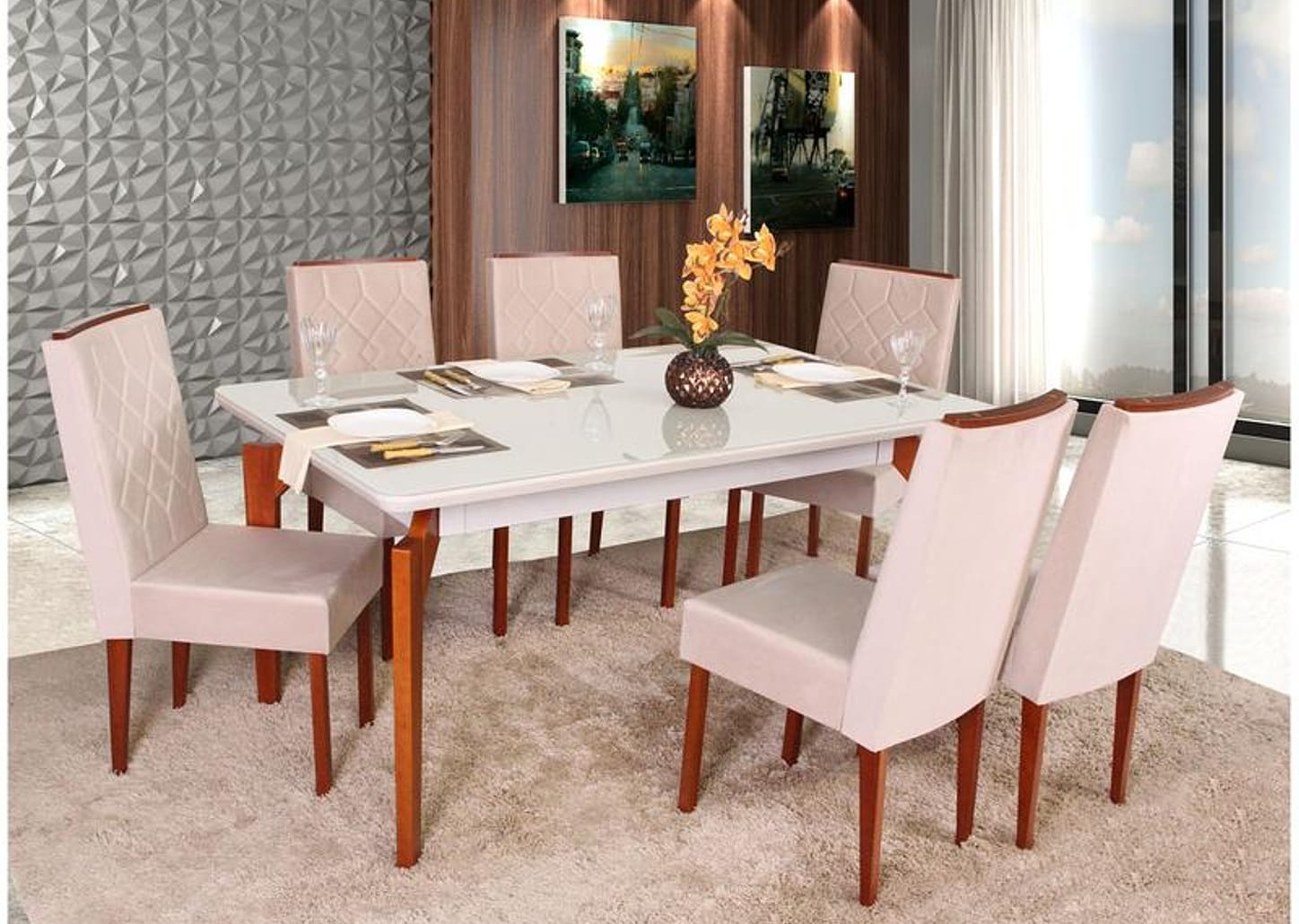 Mesa de Cozinha 6 Cadeiras Retangular Abeille Móveis São Carlos