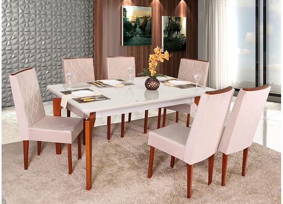 Mesa de Cozinha 6 Cadeiras Retangular Abeille Móveis São Carlos