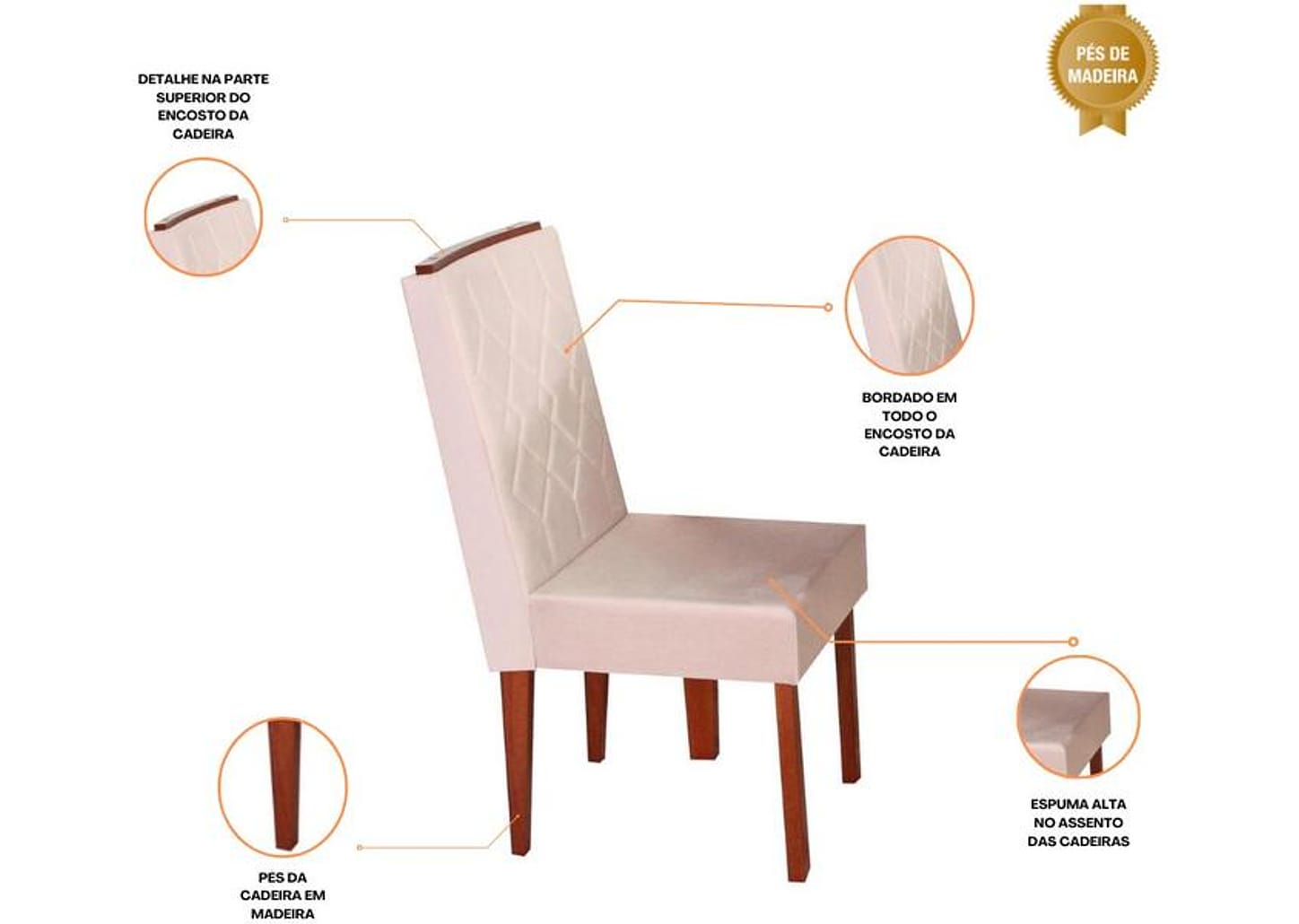 Mesa de Cozinha 6 Cadeiras Retangular Abeille Móveis São Carlos