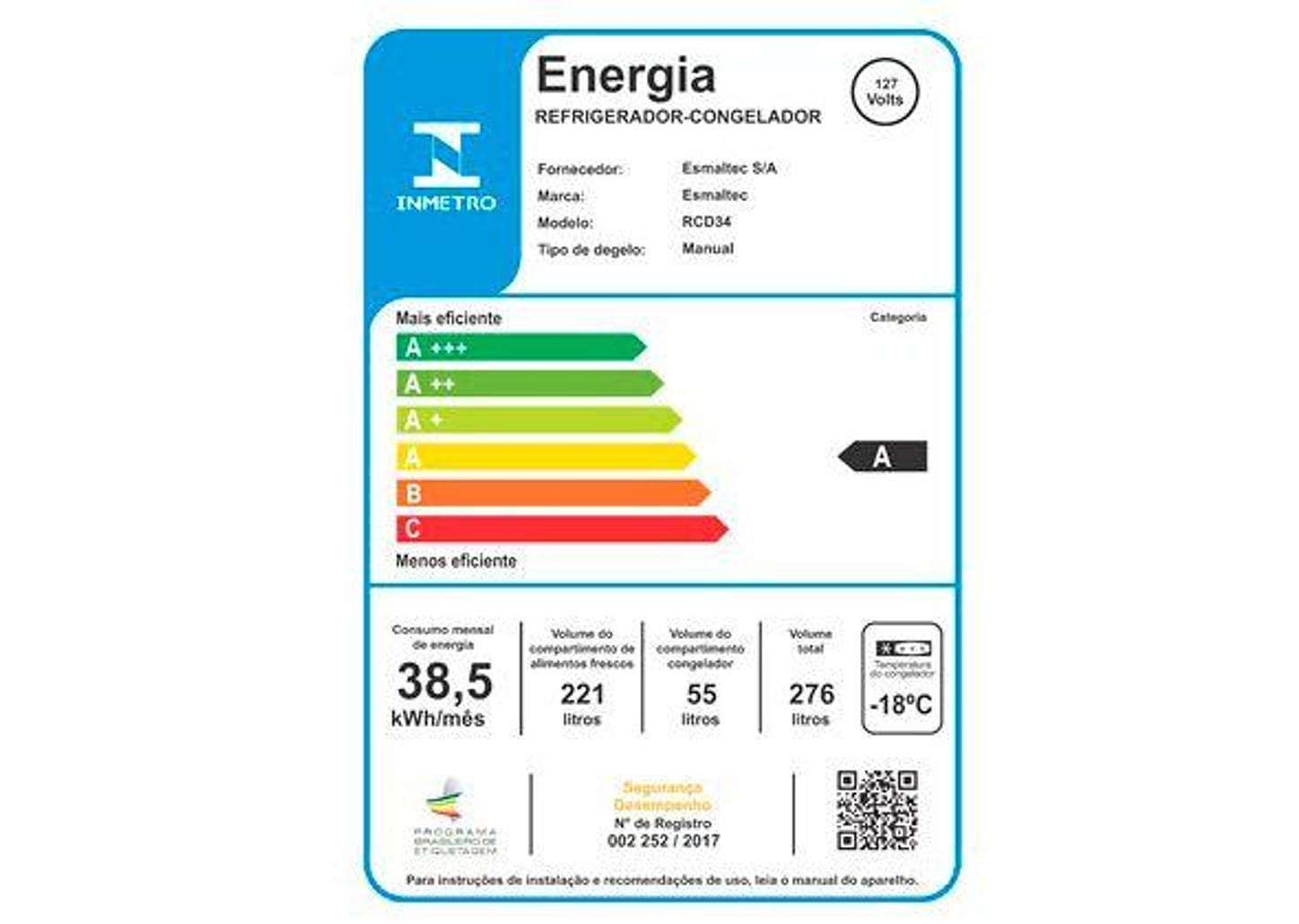 Geladeira/Refrigerador Esmaltec Duplex Branco 276L RCD34 PRO