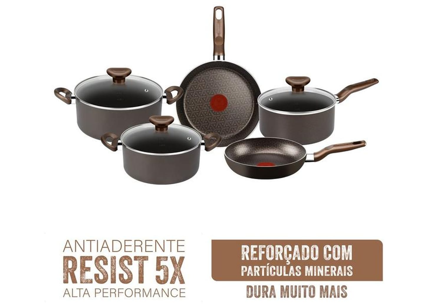 Jogo de Panelas Rochedo Antiaderente de Alumínio Chocolate 5 Peças Expert