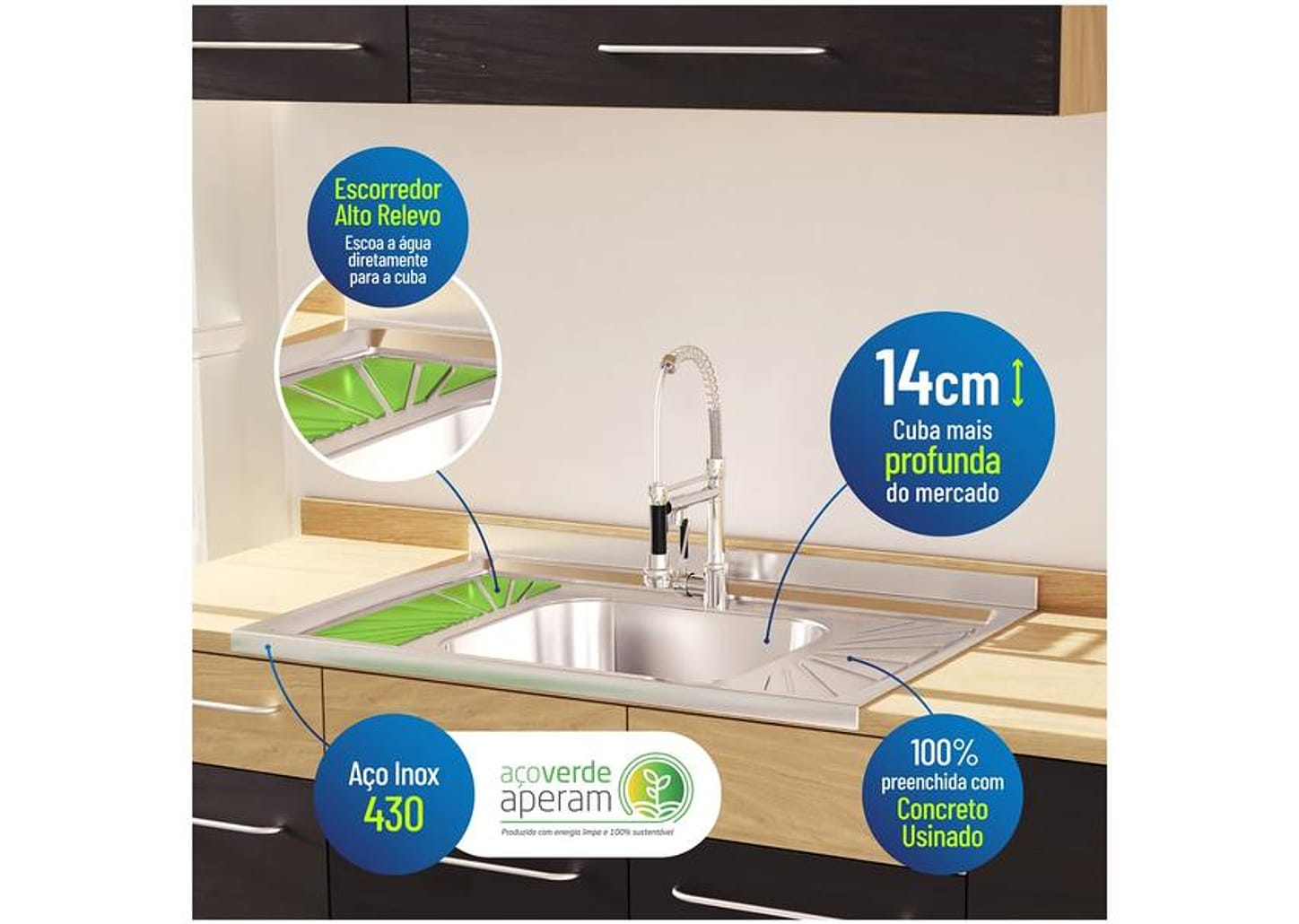 Pia de Cozinha Inox GNX 105x14x53cm PIA10001