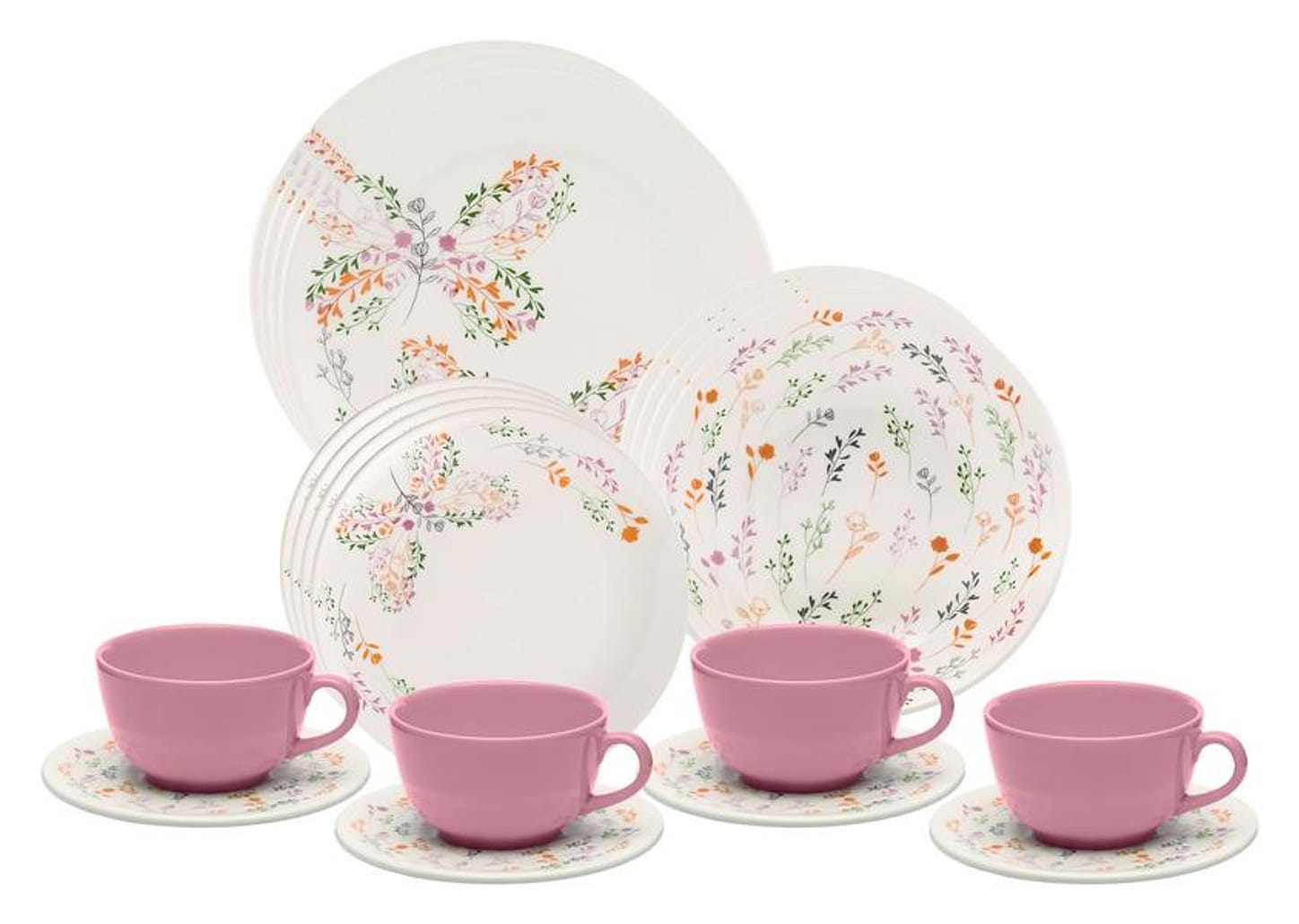 Aparelho de Jantar Chá 20 Peças Oxford Redondo Cerâmica Jardim Secreto
