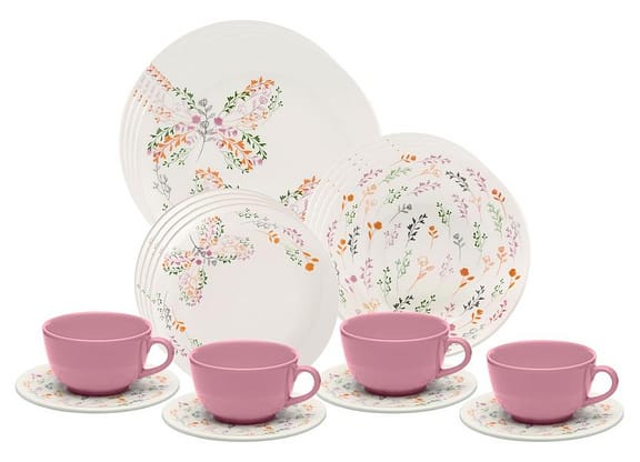 Aparelho de Jantar Chá 20 Peças Oxford Redondo Cerâmica Jardim Secreto
