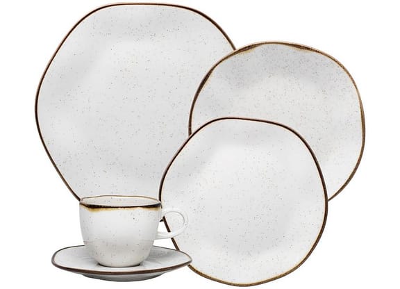 Aparelho de Jantar Chá 20 Peças Oxford Redondo Cerâmica Branco e Marrom Maresia
