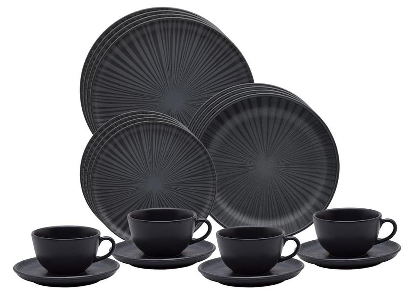 Aparelho de Jantar Chá 20 Peças Oxford Redondo Cerâmica Preta Onix