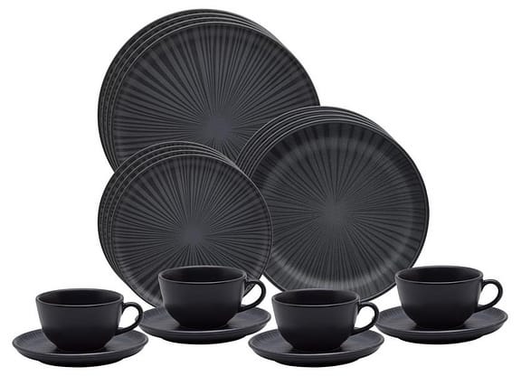 Aparelho de Jantar Chá 20 Peças Oxford Redondo Cerâmica Preta Onix