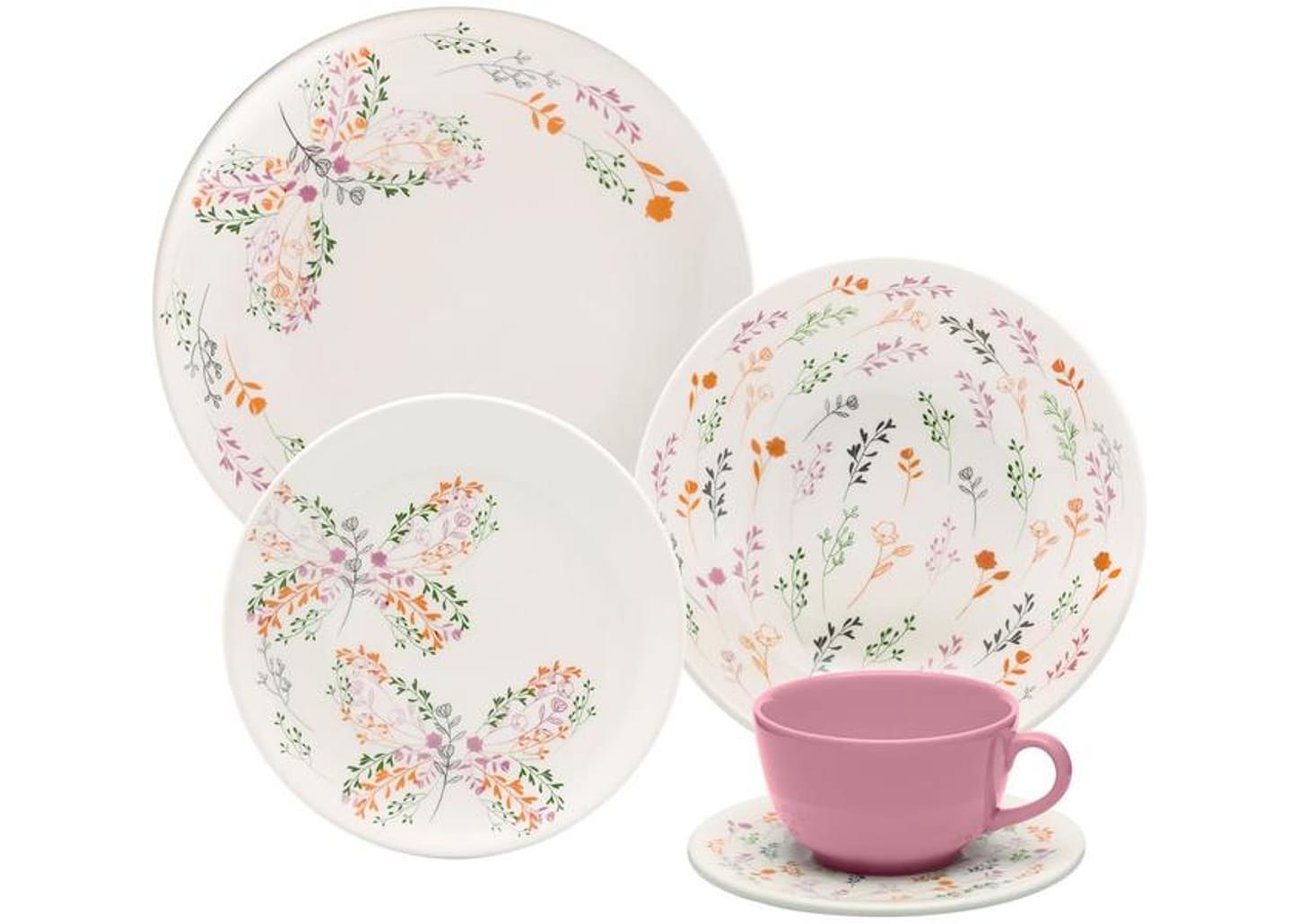Aparelho de Jantar Chá 20 Peças Oxford Redondo Cerâmica Jardim Secreto