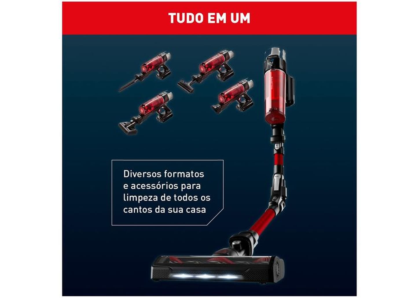 Aspirador de Pó Vertical e Portátil Arno sem Fio a Bateria 250W X-Force Flex 9.60 RH20 Vermelho