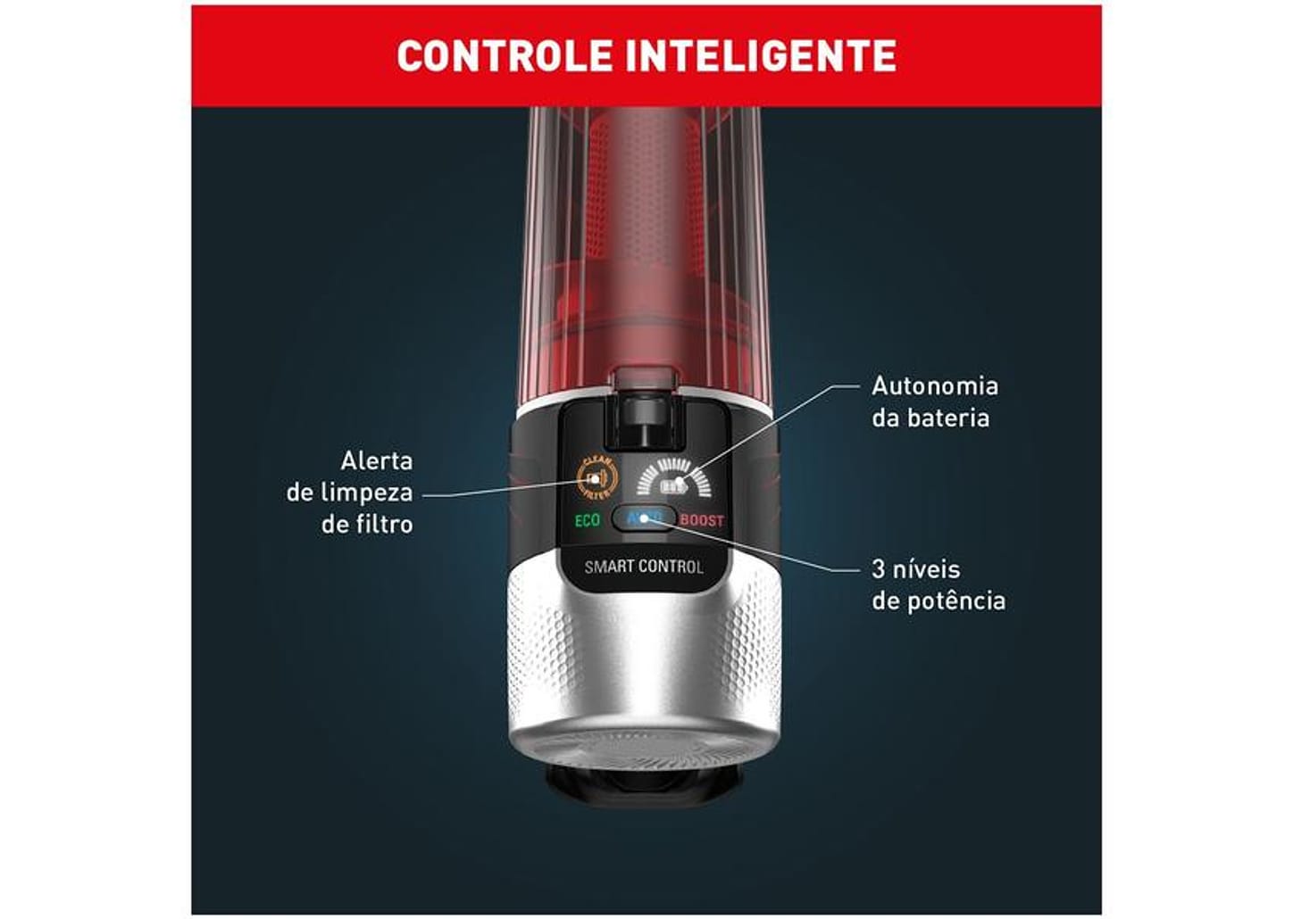 Aspirador de Pó Vertical e Portátil Arno sem Fio a Bateria 250W X-Force Flex 9.60 RH20 Vermelho