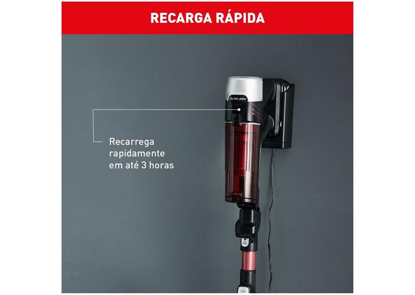 Aspirador de Pó Vertical e Portátil Arno sem Fio a Bateria 250W X-Force Flex 9.60 RH20 Vermelho