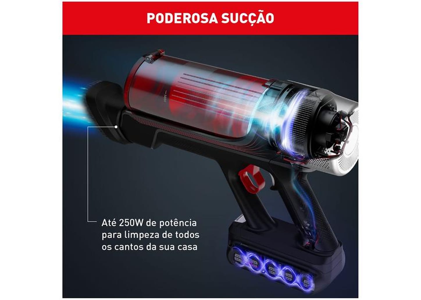 Aspirador de Pó Vertical e Portátil Arno sem Fio a Bateria 250W X-Force Flex 9.60 RH20 Vermelho