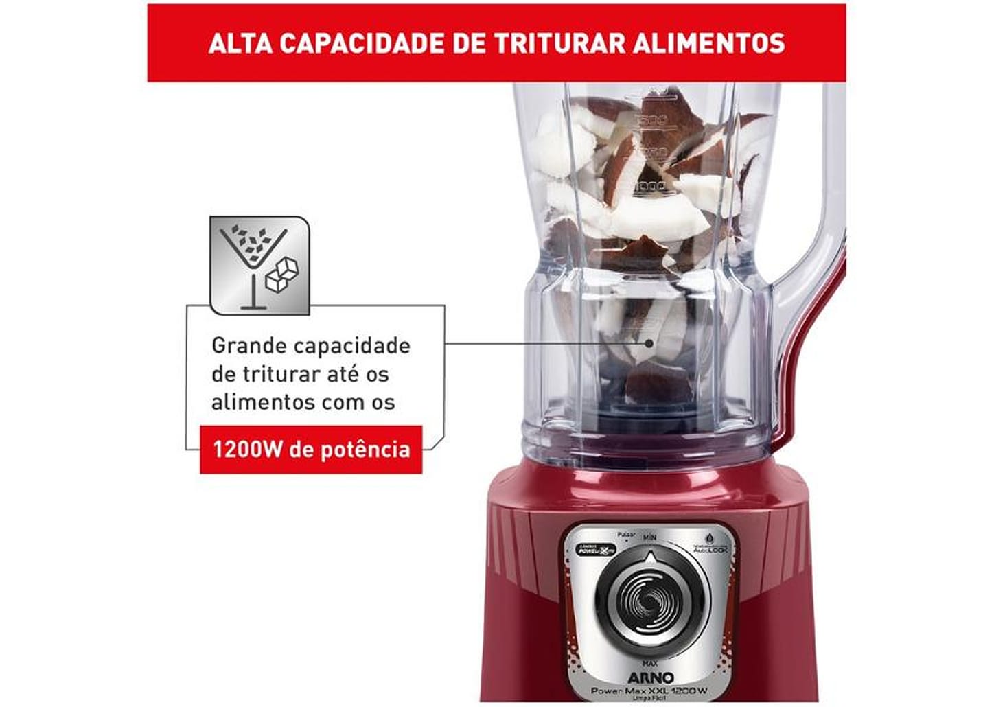 Liquidificador Arno Powermax XXL LN86 1200W Carmim