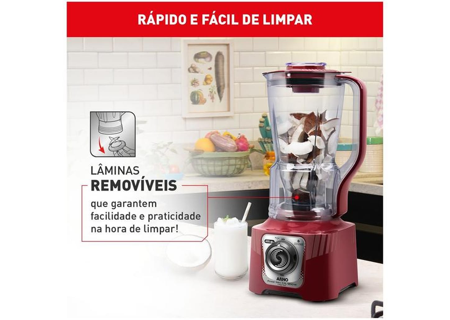 Liquidificador Arno Powermax XXL LN86 1200W Carmim