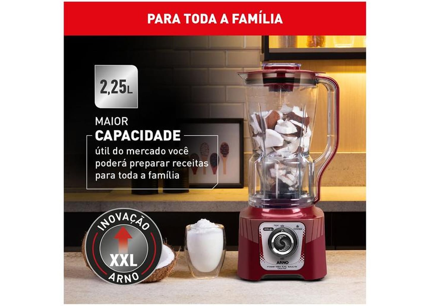 Liquidificador Arno Powermax XXL LN86 1200W Carmim