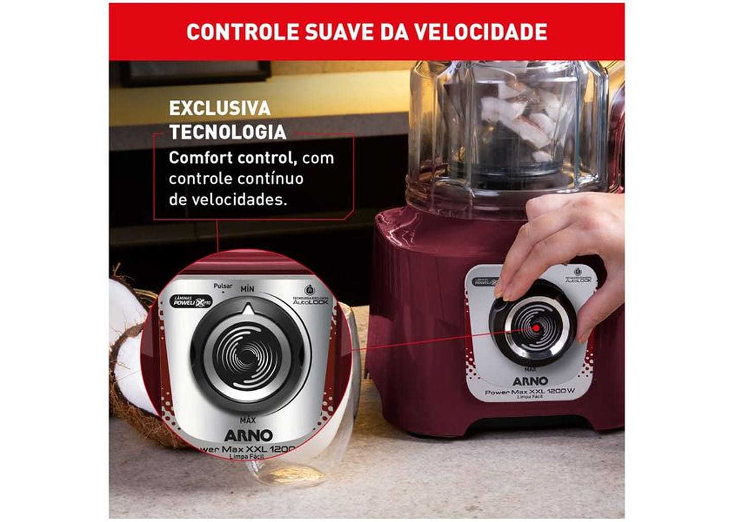 Liquidificador Arno Powermax XXL LN86 1200W Carmim