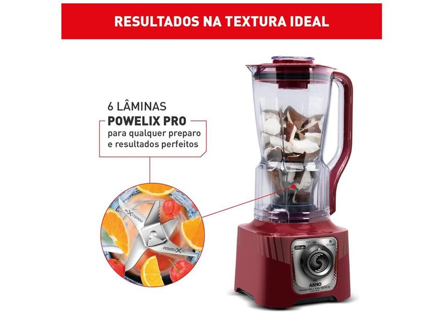 Liquidificador Arno Powermax XXL LN86 1200W Carmim