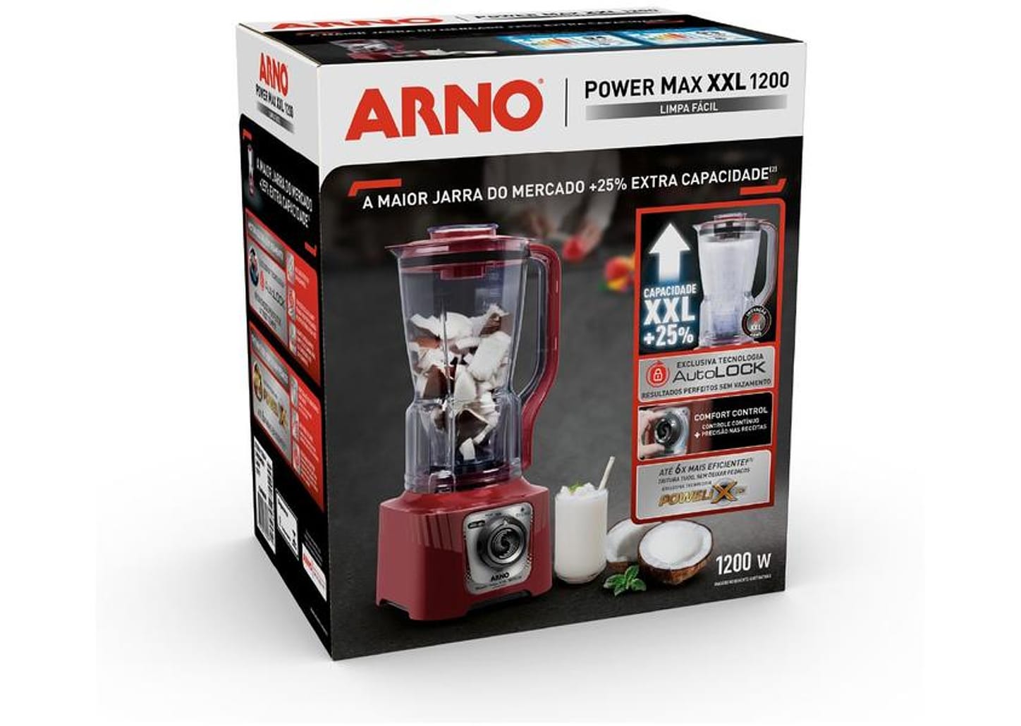 Liquidificador Arno Powermax XXL LN86 1200W Carmim