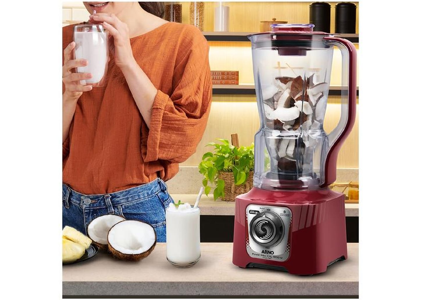 Liquidificador Arno Powermax XXL LN86 1200W Carmim